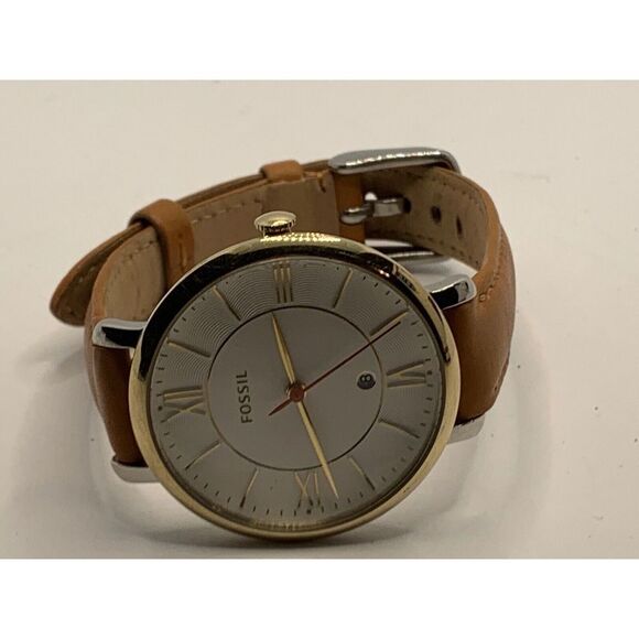Fossil ES53487 Unisex Brown Leather Analog Beige Dial Quartz Wrist Watch RU155 - Picture 6 of 11